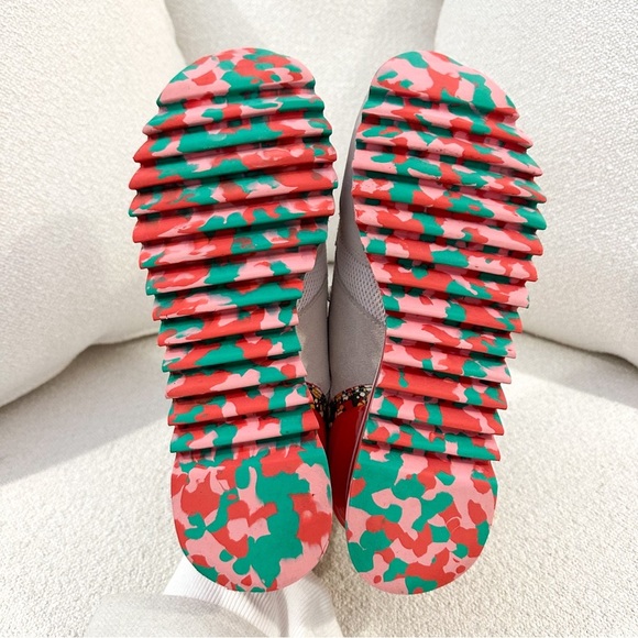 Tory Burch Festival Sawtooth Logo Trainer Sneaker suede cream red sz 8 - Picture 8 of 9